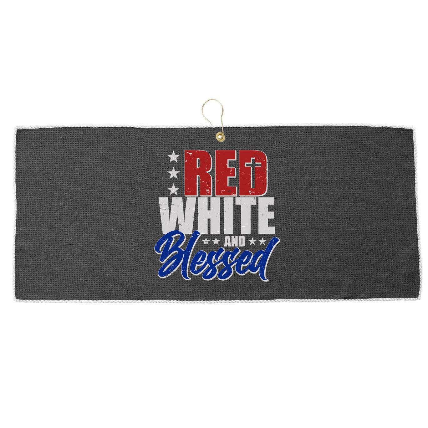 Red White And Blessed Large Microfiber Waffle Golf Towel