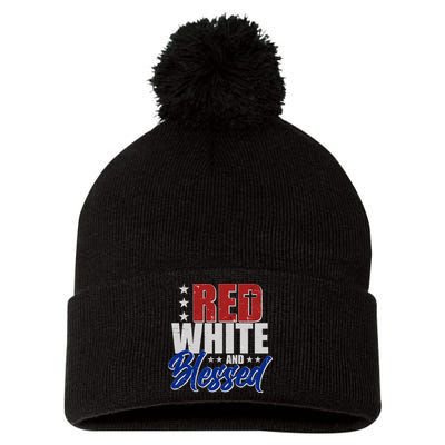Red White And Blessed Pom Pom 12in Knit Beanie