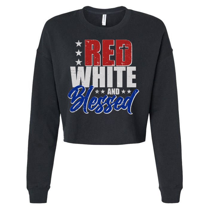 Red White And Blessed Cropped Pullover Crew