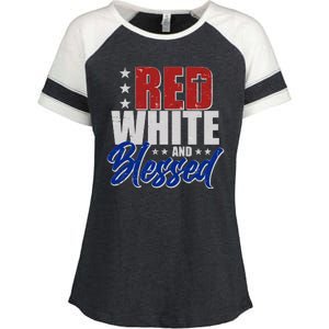 Red White And Blessed Enza Ladies Jersey Colorblock Tee