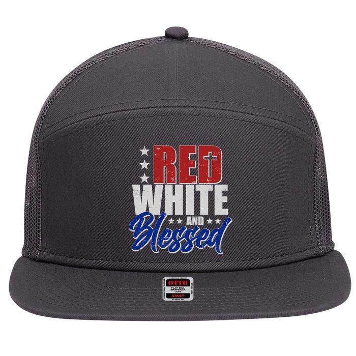Red White And Blessed 7 Panel Mesh Trucker Snapback Hat