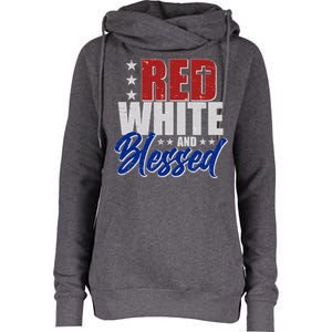 Red White And Blessed Womens Funnel Neck Pullover Hood