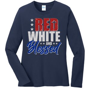 Red White And Blessed Ladies Long Sleeve Shirt