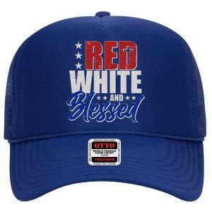 Red White And Blessed High Crown Mesh Back Trucker Hat