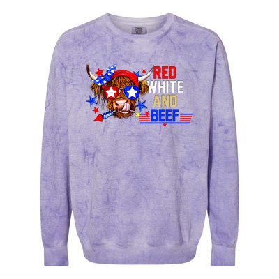 Red White And Beef 4th Of July Cattle American Flag Cow Colorblast Crewneck Sweatshirt