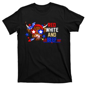 Red White And Beef 4th Of July Cattle American Flag Cow T-Shirt