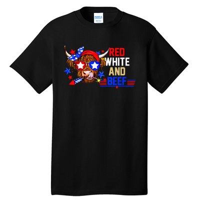 Red White And Beef 4th Of July Cattle American Flag Cow Tall T-Shirt