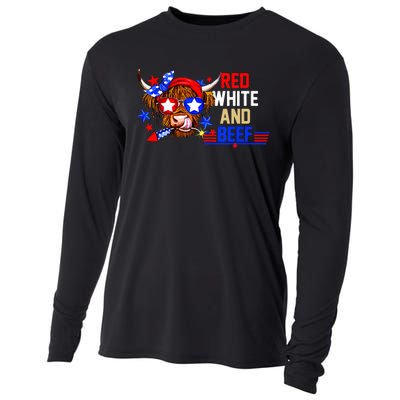 Red White And Beef 4th Of July Cattle American Flag Cow Cooling Performance Long Sleeve Crew