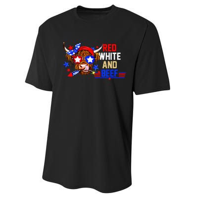 Red White And Beef 4th Of July Cattle American Flag Cow Performance Sprint T-Shirt