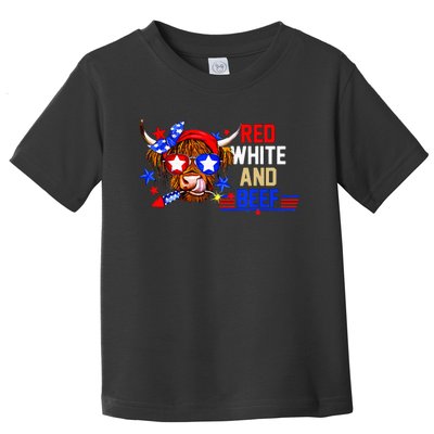 Red White And Beef 4th Of July Cattle American Flag Cow Toddler T-Shirt