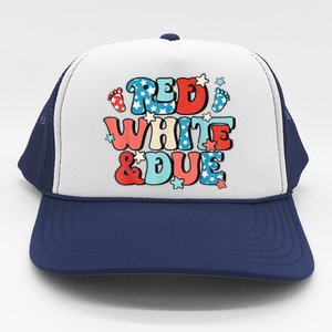 Red White And Due Pregnancy Announcement 4th Of July Groovy Trucker Hat