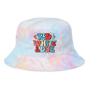 Red White And Due Pregnancy Announcement 4th Of July Groovy Tie Dye Newport Bucket Hat