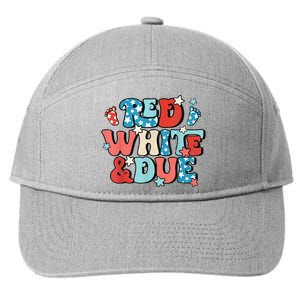 Red White And Due Pregnancy Announcement 4th Of July Groovy 7-Panel Snapback Hat