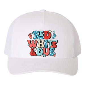 Red White And Due Pregnancy Announcement 4th Of July Groovy Yupoong Adult 5-Panel Trucker Hat