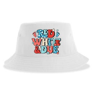 Red White And Due Pregnancy Announcement 4th Of July Groovy Sustainable Bucket Hat