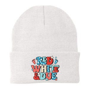 Red White And Due Pregnancy Announcement 4th Of July Groovy Knit Cap Winter Beanie