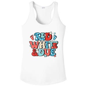 Red White And Due Pregnancy Announcement 4th Of July Groovy Ladies PosiCharge Competitor Racerback Tank