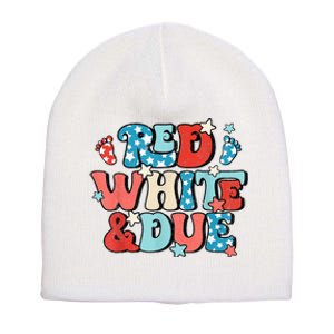 Red White And Due Pregnancy Announcement 4th Of July Groovy Short Acrylic Beanie