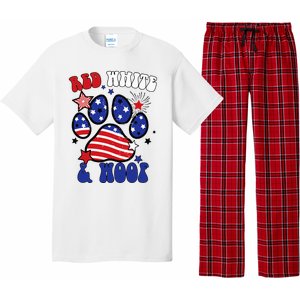 Red White And Woof US Flag Dog Cat Mom Paw Groovy Pajama Set