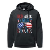 Red White And Blue Cousin Crew 4th Of July American Flag Performance Fleece Hoodie