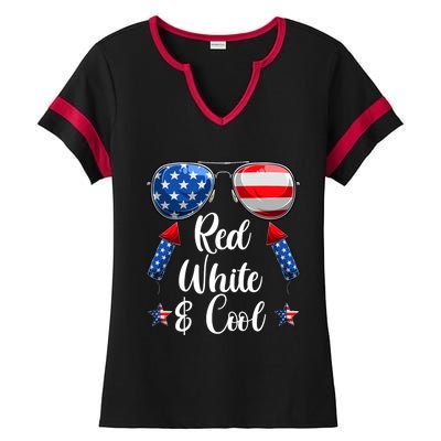 Red White And Blue American Flag Ladies Halftime Notch Neck Tee