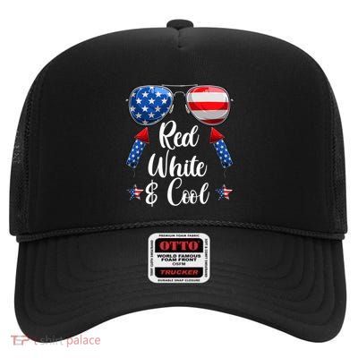 Red White And Blue American Flag High Crown Mesh Back Trucker Hat