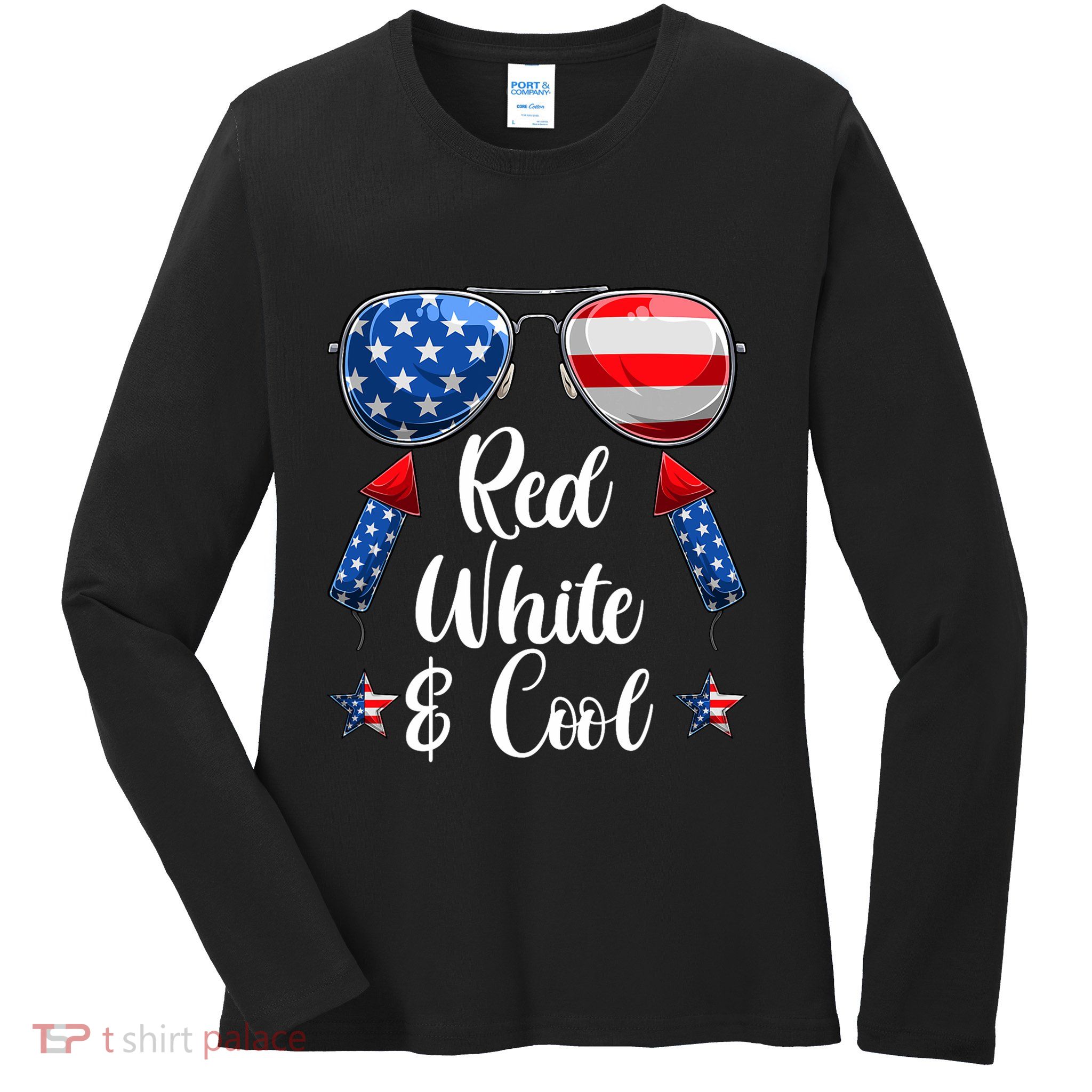 Red White And Blue American Flag Ladies Long Sleeve Shirt