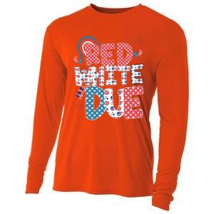 Red White And Due Pregnancy Announcement 4th Of July Groovy Cooling Performance Long Sleeve Crew