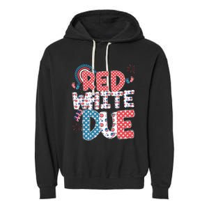 Red White And Due Pregnancy Announcement 4th Of July Groovy Garment-Dyed Fleece Hoodie