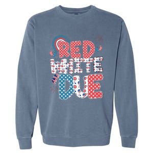 Red White And Due Pregnancy Announcement 4th Of July Groovy Garment-Dyed Sweatshirt