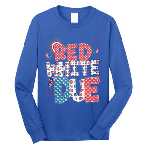 Red White And Due Pregnancy Announcement 4th Of July Groovy Long Sleeve Shirt