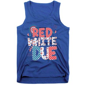 Red White And Due Pregnancy Announcement 4th Of July Groovy Tank Top