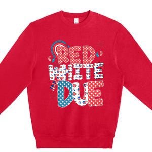 Red White And Due Pregnancy Announcement 4th Of July Groovy Premium Crewneck Sweatshirt