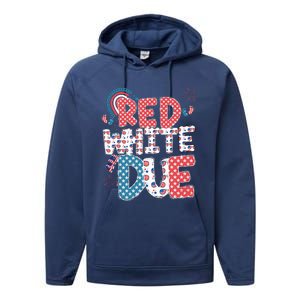 Red White And Due Pregnancy Announcement 4th Of July Groovy Performance Fleece Hoodie