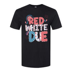 Red White And Due Pregnancy Announcement 4th Of July Groovy Softstyle CVC T-Shirt