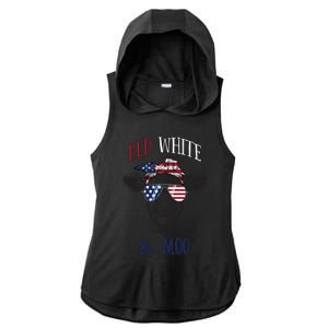 Red White And Blue Cow American Flag Heifer Gift Ladies PosiCharge Tri-Blend Wicking Draft Hoodie Tank