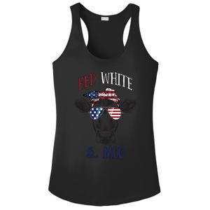 Red White And Blue Cow American Flag Heifer Gift Ladies PosiCharge Competitor Racerback Tank