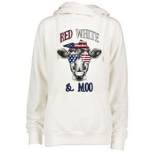 Red White And Blue Cow American Flag Heifer Gift Womens Funnel Neck Pullover Hood