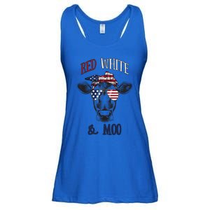 Red White And Blue Cow American Flag Heifer Gift Ladies Essential Flowy Tank