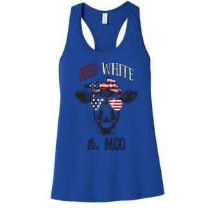 Red White And Blue Cow American Flag Heifer Gift Women's Racerback Tank