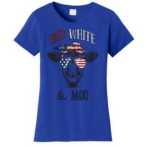 Red White And Blue Cow American Flag Heifer Gift Women's T-Shirt