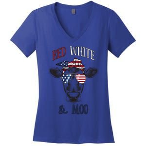 Red White And Blue Cow American Flag Heifer Gift Women's V-Neck T-Shirt