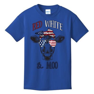 Red White And Blue Cow American Flag Heifer Gift Kids T-Shirt