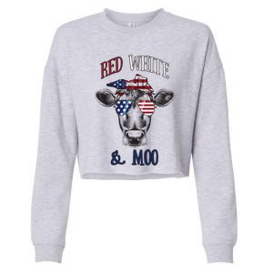 Red White And Blue Cow American Flag Heifer Gift Cropped Pullover Crew