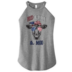 Red White And Blue Cow American Flag Heifer Gift Women's Perfect Tri Rocker Tank