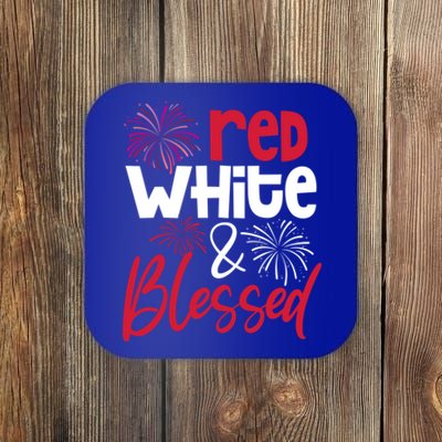 Red White And Blessed 4th Of July American Patriotic Fireworks Cute Gift Coaster