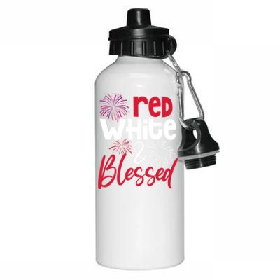 Red White And Blessed 4th Of July American Patriotic Fireworks Cute Gift Aluminum Water Bottle