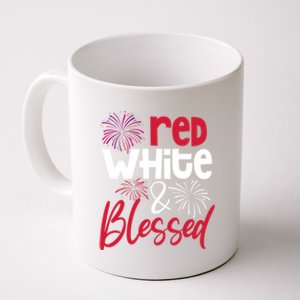 Red White And Blessed 4th Of July American Patriotic Fireworks Cute Gift Coffee Mug