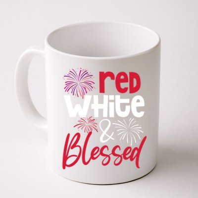 Red White And Blessed 4th Of July American Patriotic Fireworks Cute Gift Coffee Mug