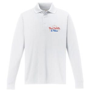 Red White And Blue 4th Of July Holiday Performance Long Sleeve Polo